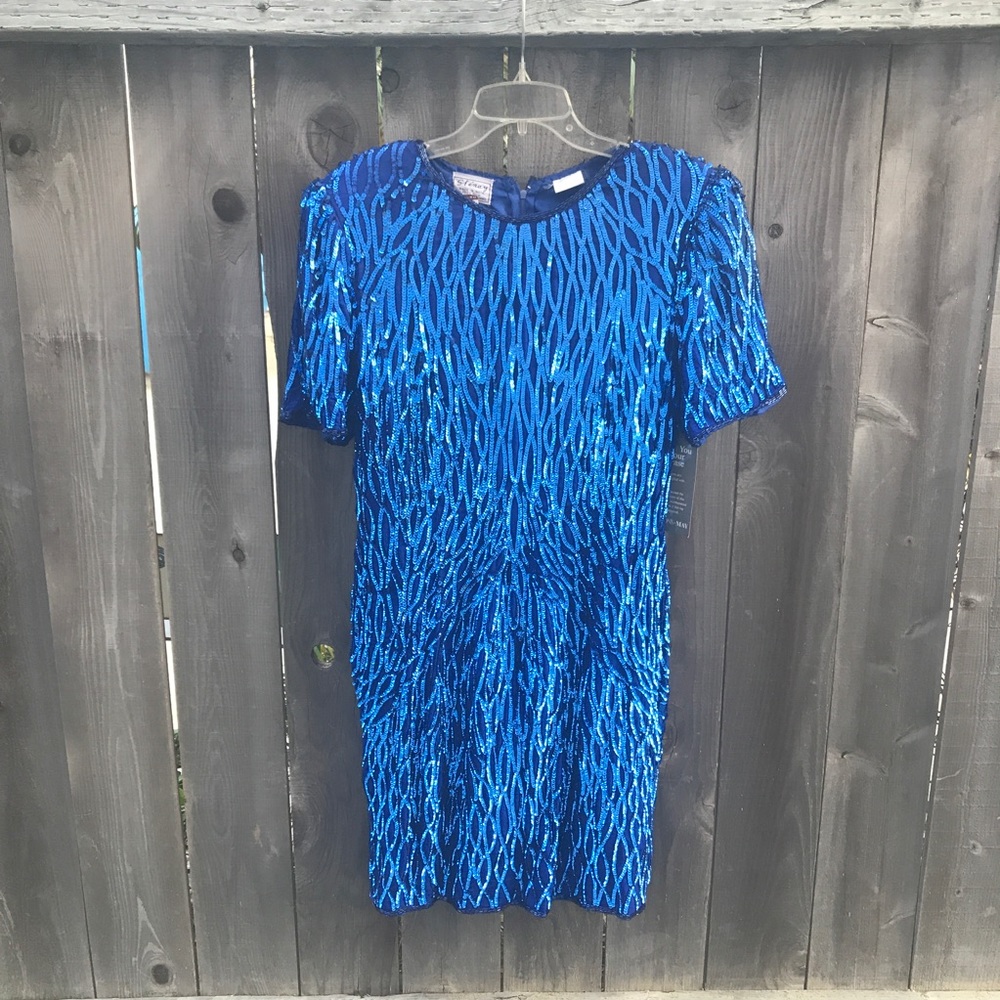 Vintage Sténay Blue Sequin Dress